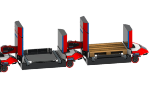 Automated tugger train load carrier with conveyor technology