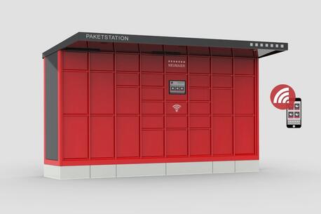 Neumaier Paketstation für die sichere und kontaktlose Zustellung, Versendung und Übergabe von Paketen und Waren.